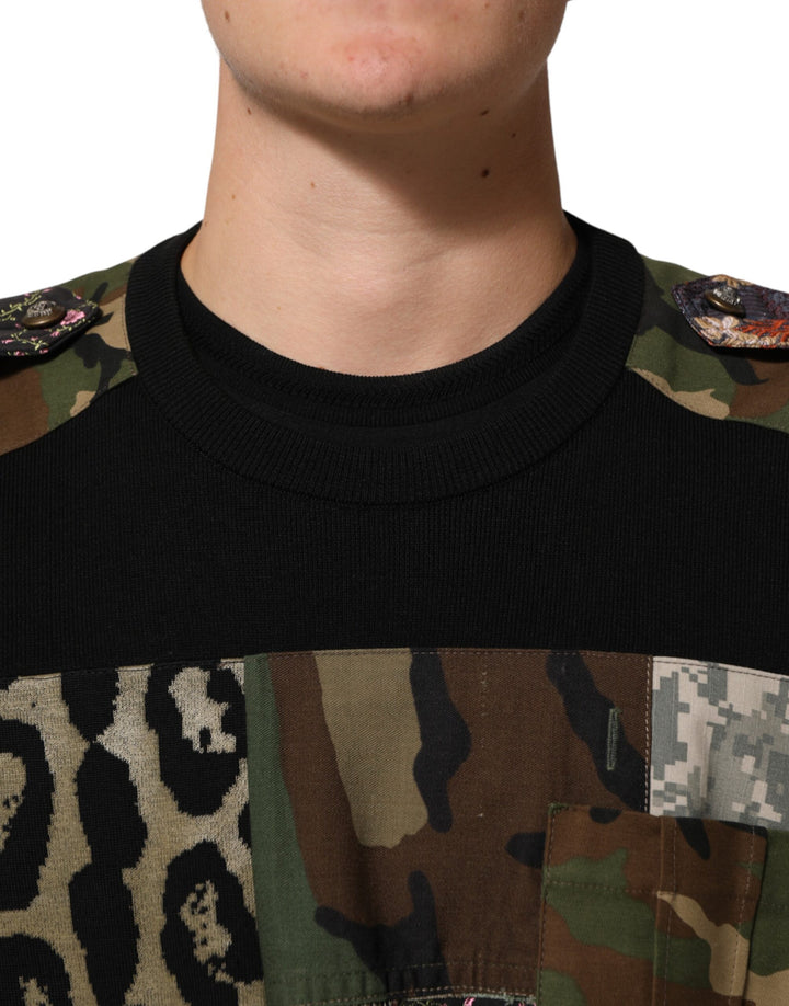 Dolce &amp; Gabbana Black Patchwork Crew Neck Pullover Sweater