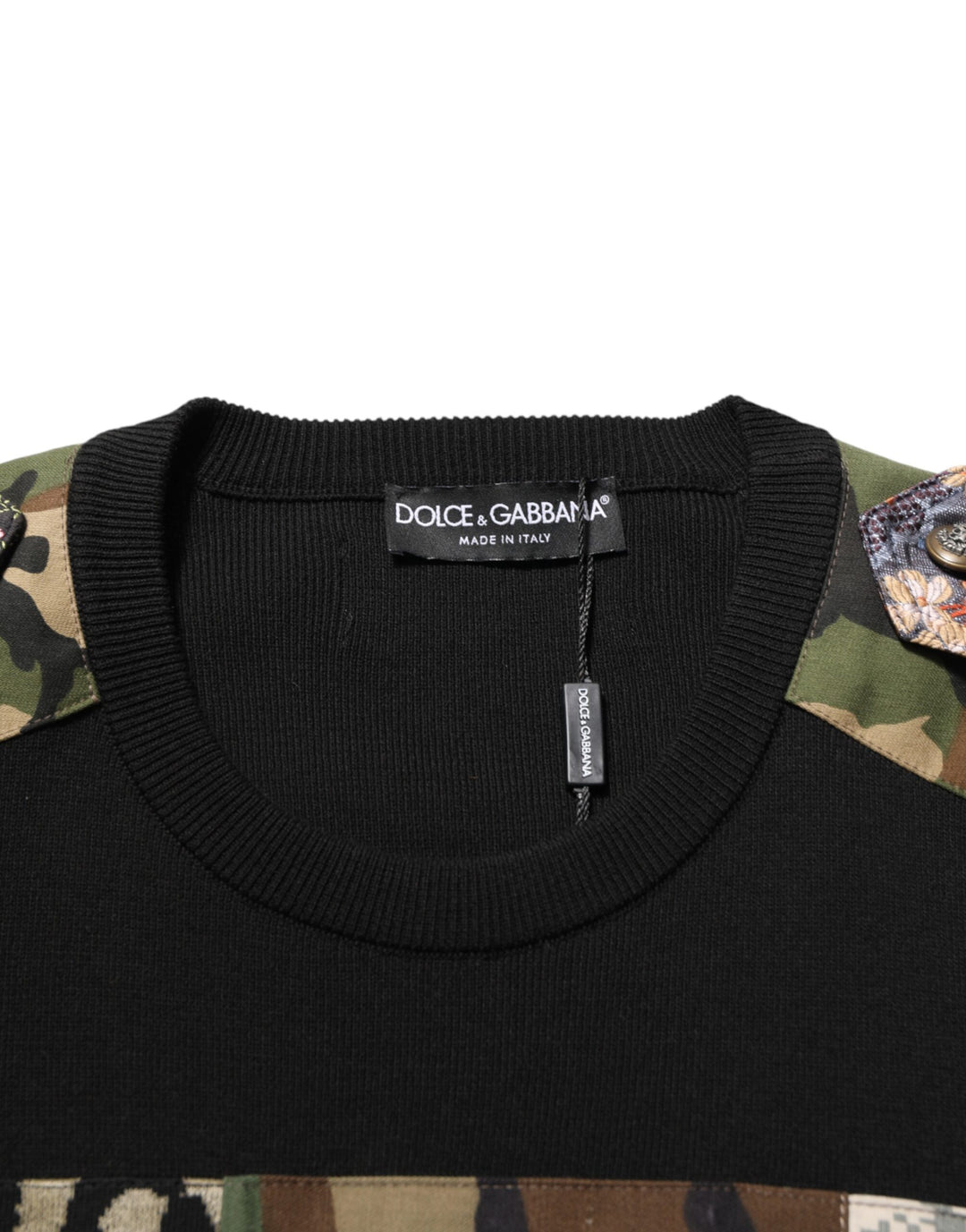 Dolce &amp; Gabbana Black Patchwork Crew Neck Pullover Sweater