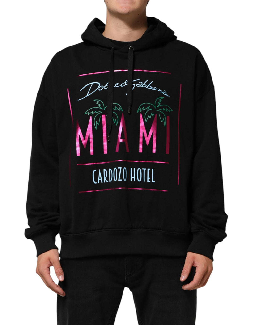 Dolce &amp; Gabbana Black Printed Hooded Men Sweatshirt Sweater