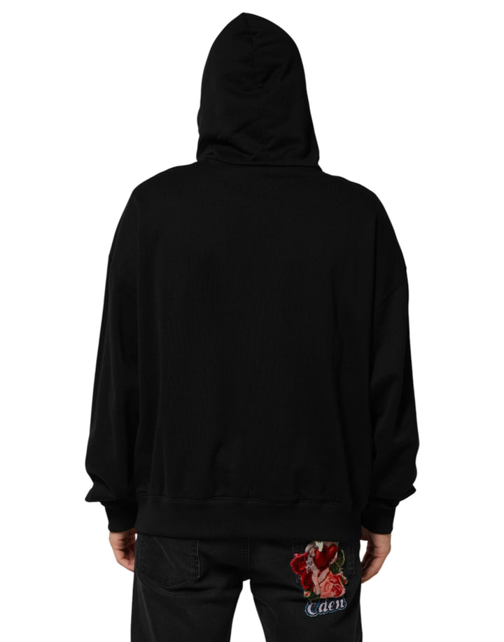 Dolce &amp; Gabbana Black Printed Hooded Men Sweatshirt Sweater
