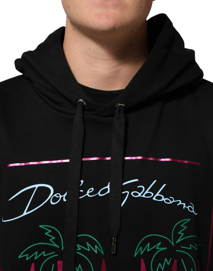 Dolce &amp; Gabbana Black Printed Hooded Men Sweatshirt Sweater