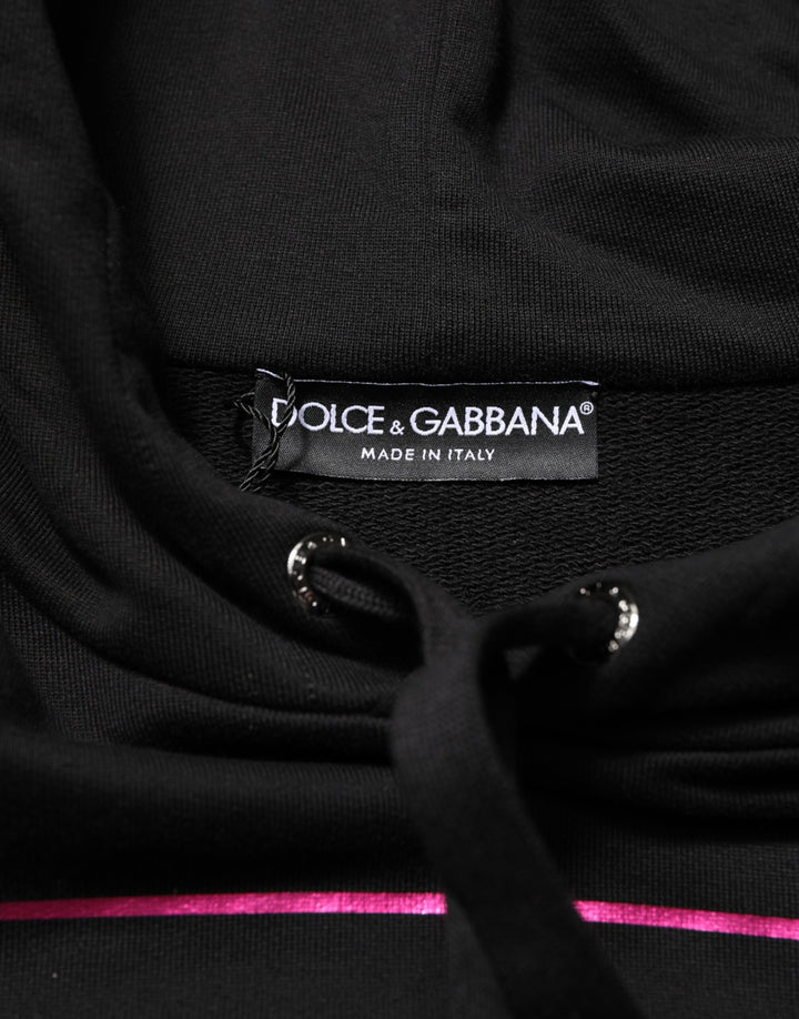Dolce &amp; Gabbana Black Printed Hooded Men Sweatshirt Sweater