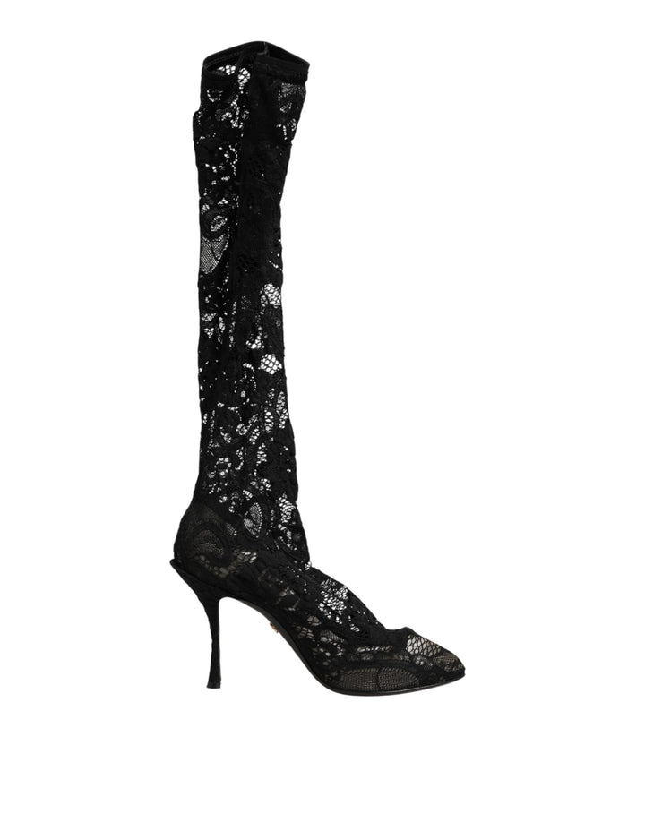 Dolce &amp; Gabbana Black Pumps Taormina Lace Socks Boots Shoes