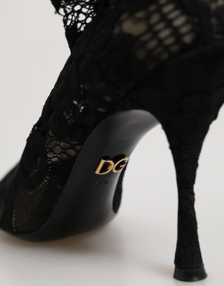Dolce &amp; Gabbana Black Pumps Taormina Lace Socks Boots Shoes