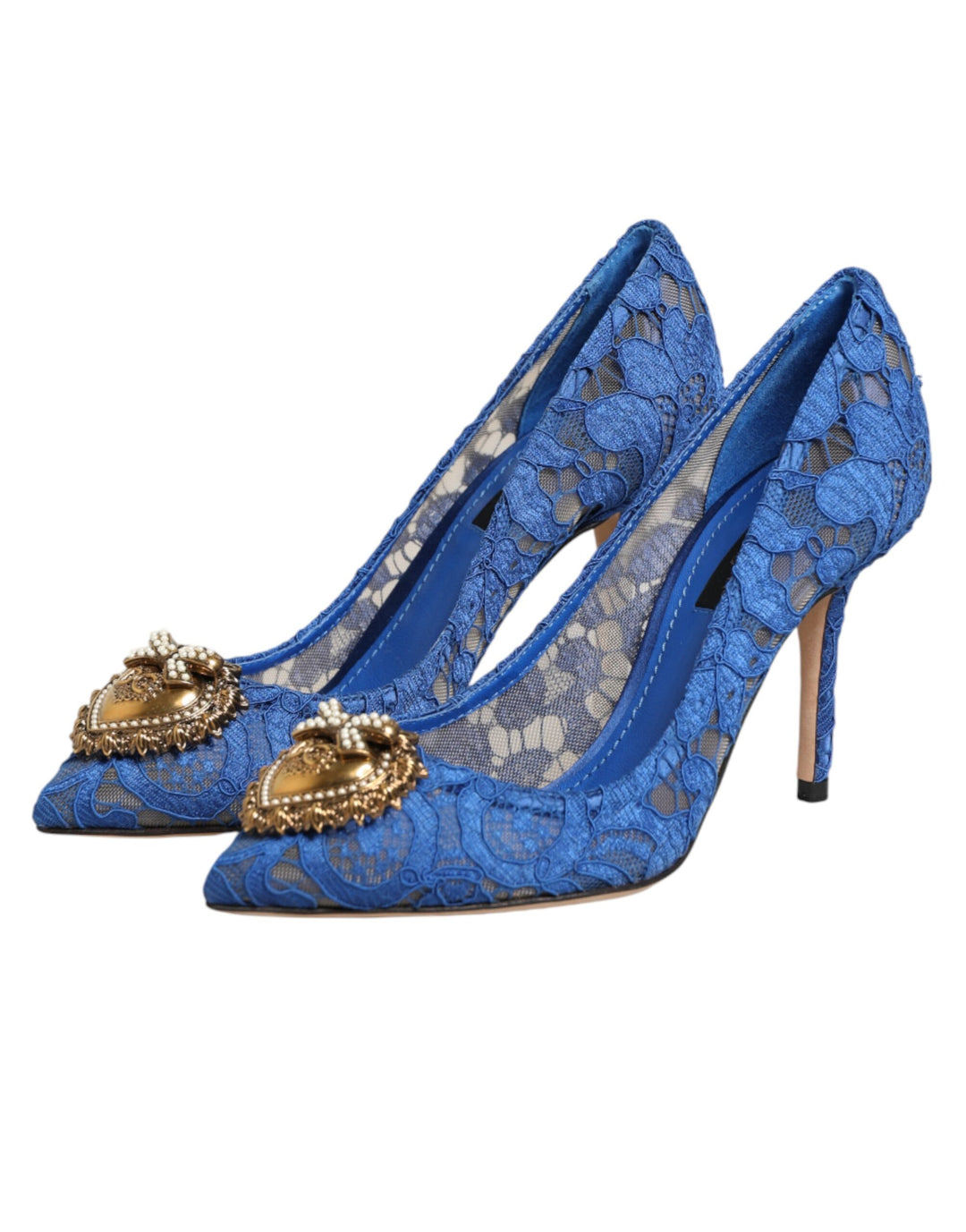 Dolce &amp; Gabbana Blue Taormina Lace DEVOTION Pumps Shoes \