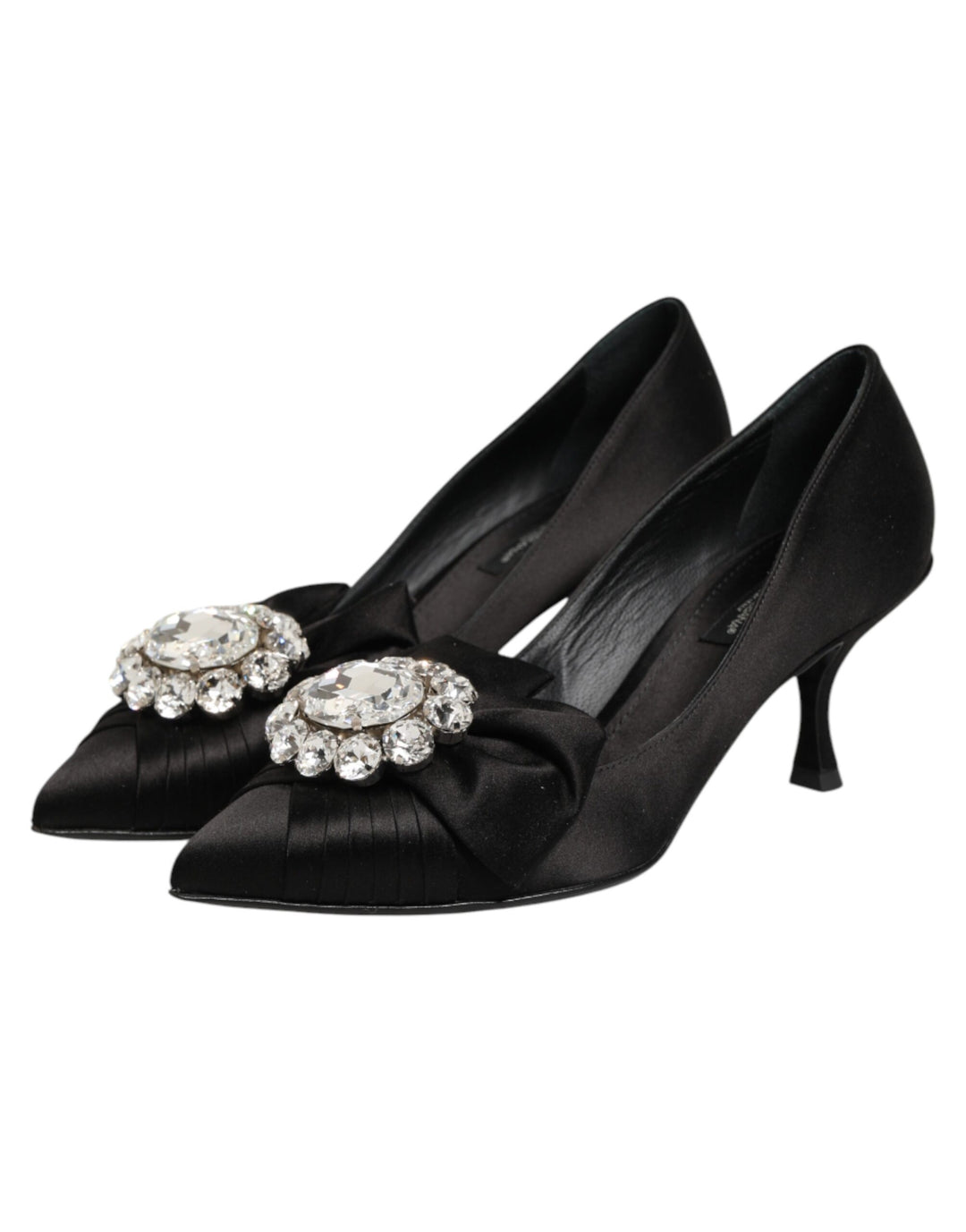 Dolce &amp; Gabbana Black Satin Bow Crystal Embellishment Pumps Shoes
