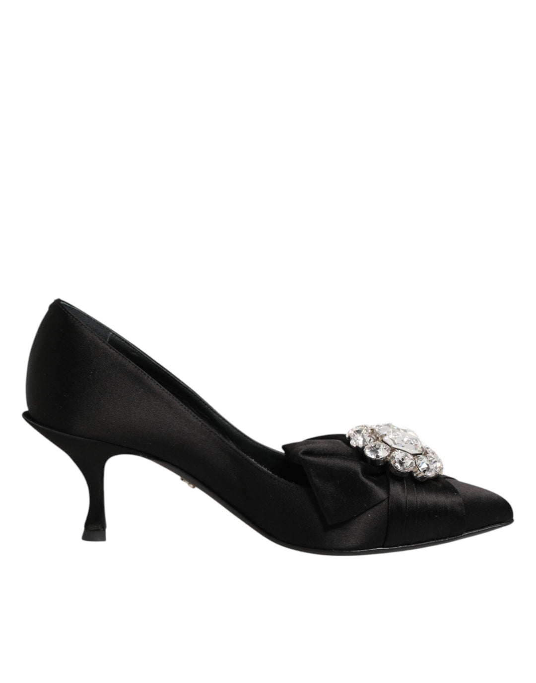 Dolce &amp; Gabbana Black Satin Bow Crystal Embellishment Pumps Shoes