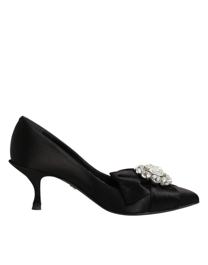Dolce &amp; Gabbana Black Satin Bow Crystal Embellishment Pumps Shoes