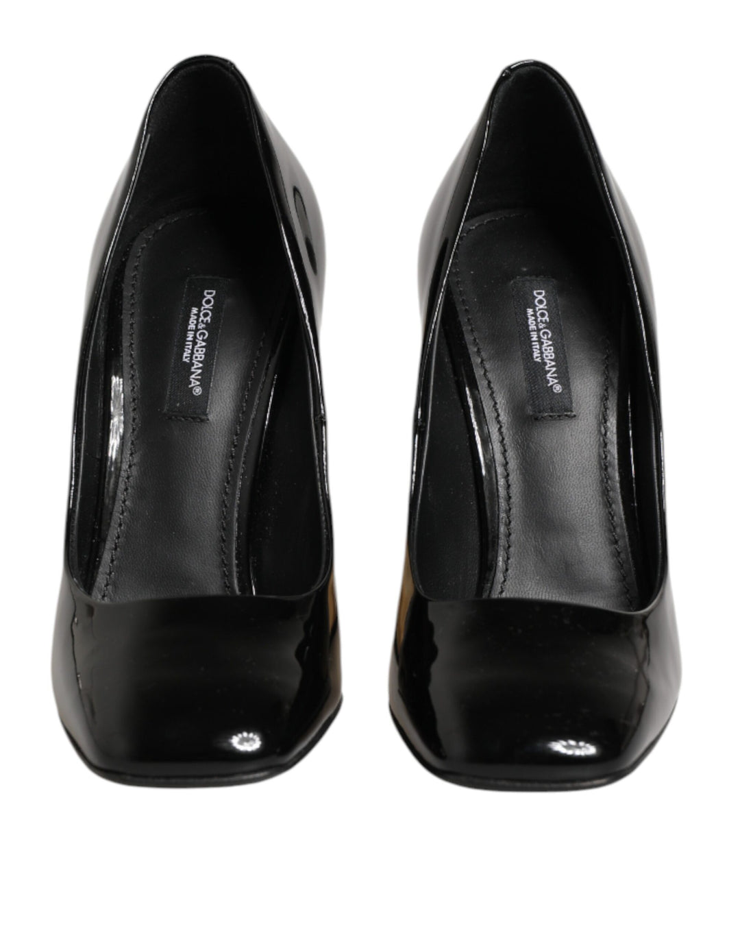 Dolce &amp; Gabbana Black Gold Patent Leather Logo Heels Pumps Shoes