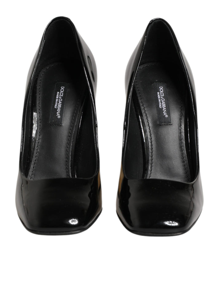 Dolce &amp; Gabbana Black Gold Patent Leather Logo Heels Pumps Shoes