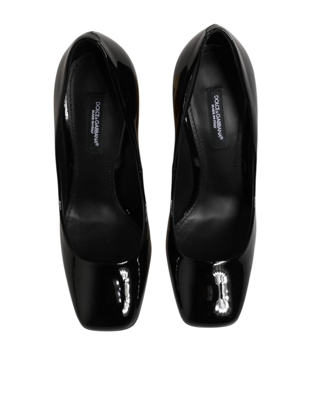 Dolce &amp; Gabbana Black Gold Patent Leather Logo Heels Pumps Shoes