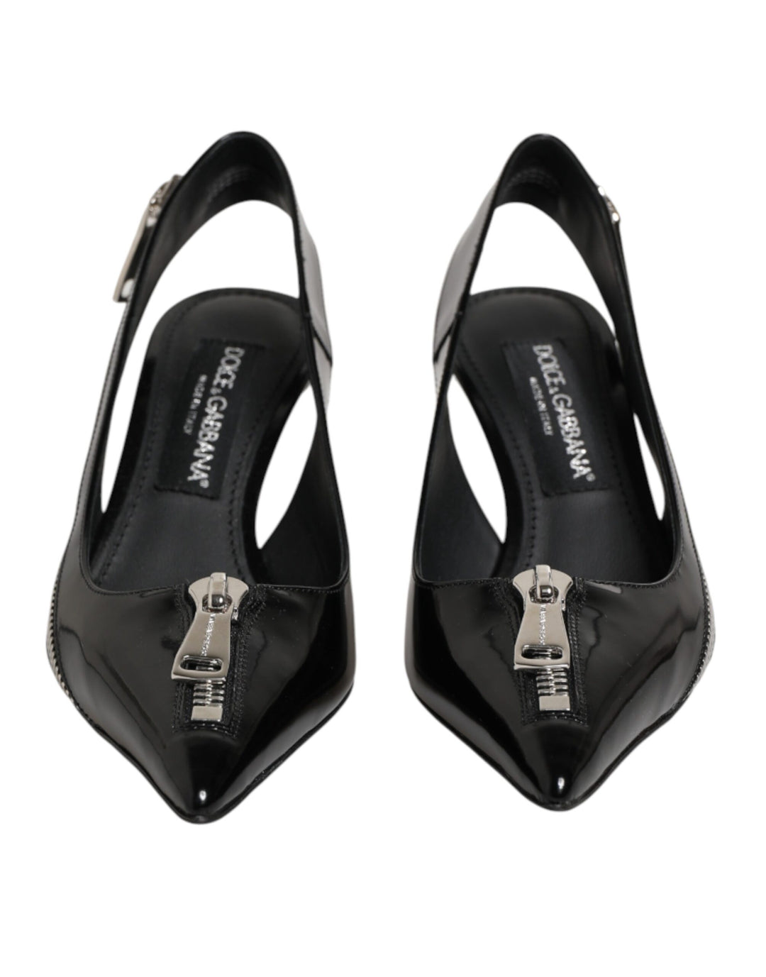 Dolce &amp; Gabbana Black Zipper Leather Heels Slingbacks Shoes