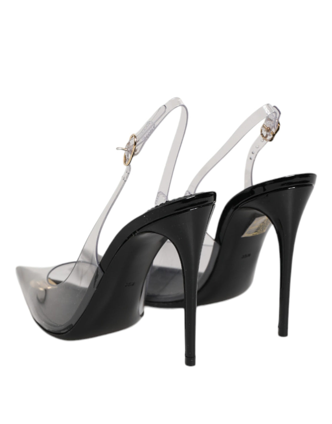 Dolce &amp; Gabbana Black Leather Clear PVC Slingback Pumps Shoes