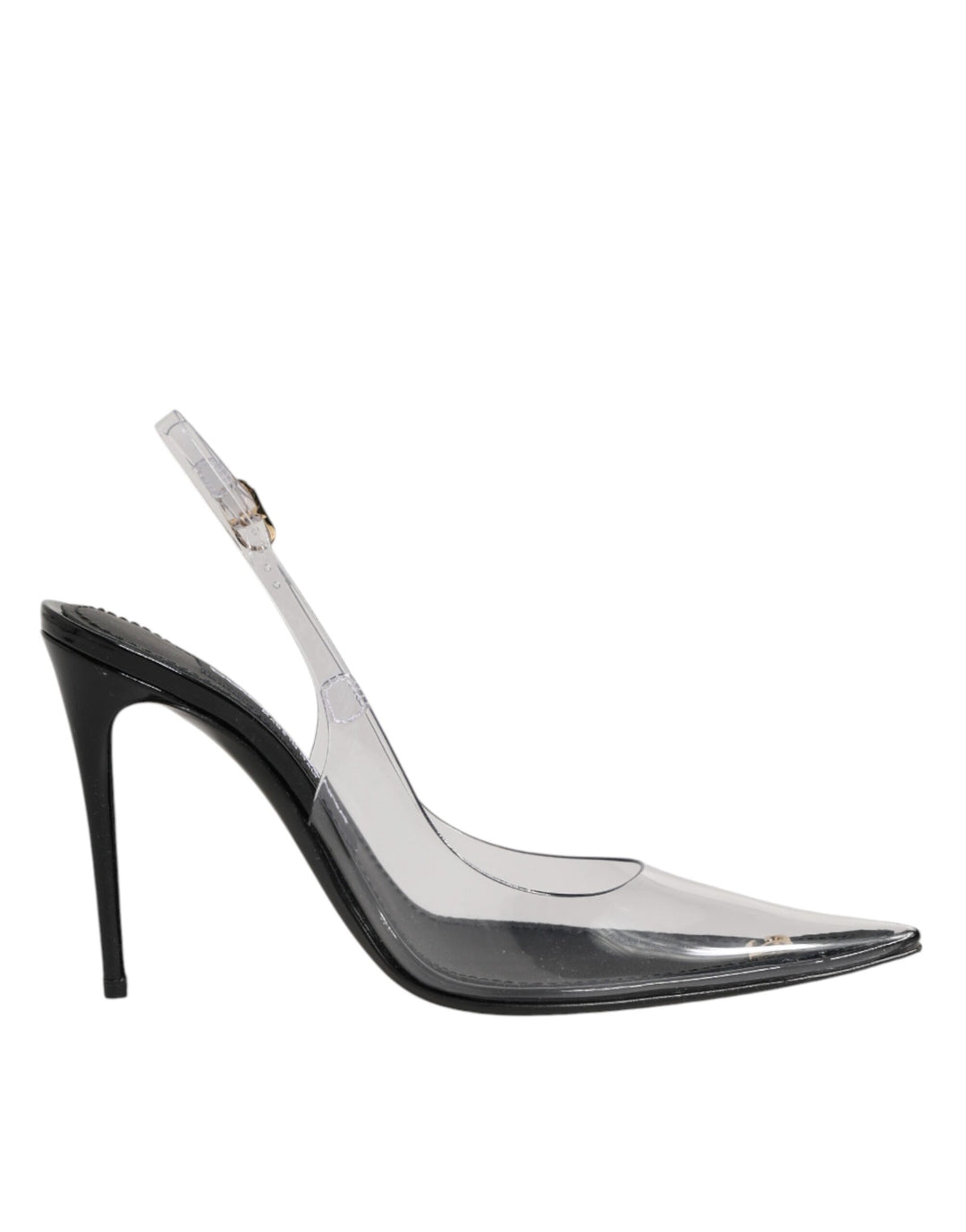 Dolce &amp; Gabbana Black Leather Clear PVC Slingback Pumps Shoes