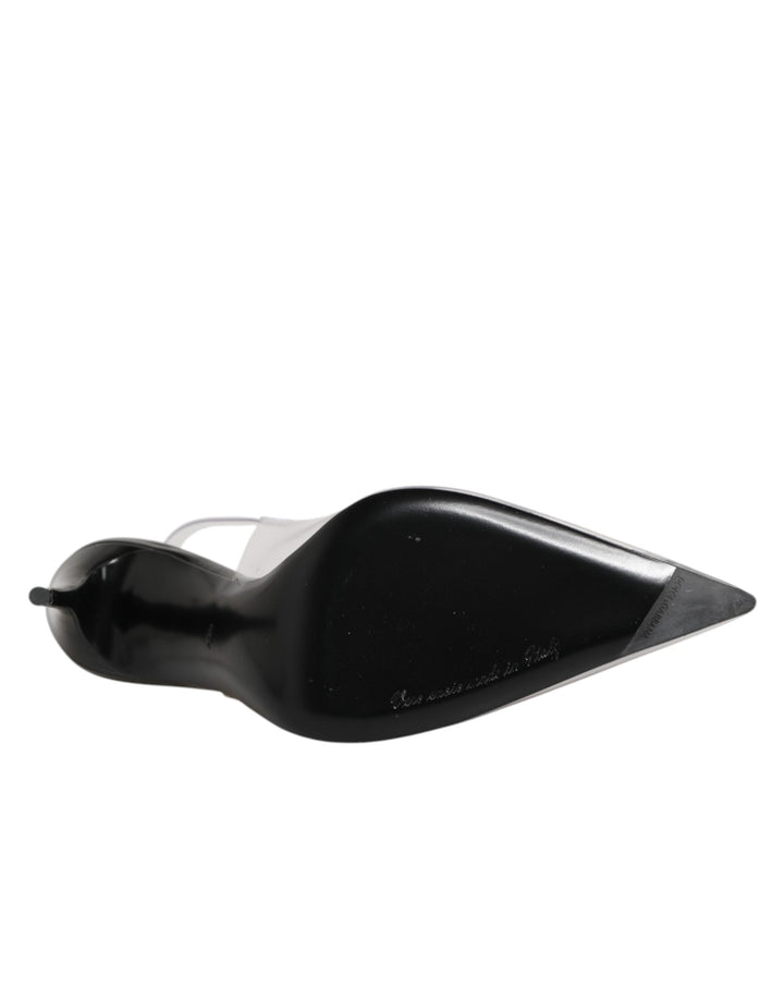 Dolce &amp; Gabbana Black Leather Clear PVC Slingback Pumps Shoes
