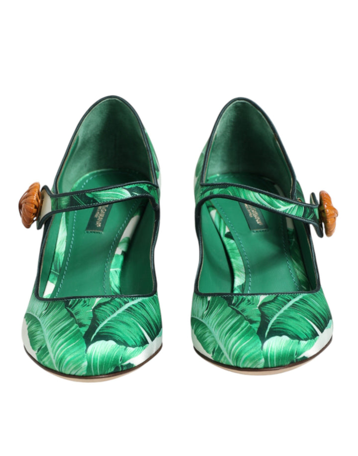 Dolce &amp; Gabbana Green Silk MARY JANES Leaf Sandals Shoes