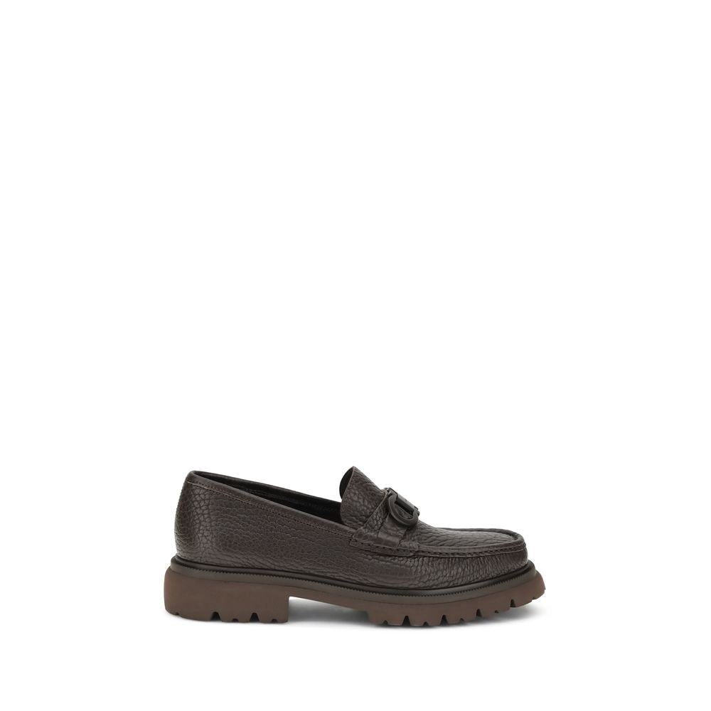 Ferragamo Brown Calf Leather Bos Taurus Slip-On Loafers