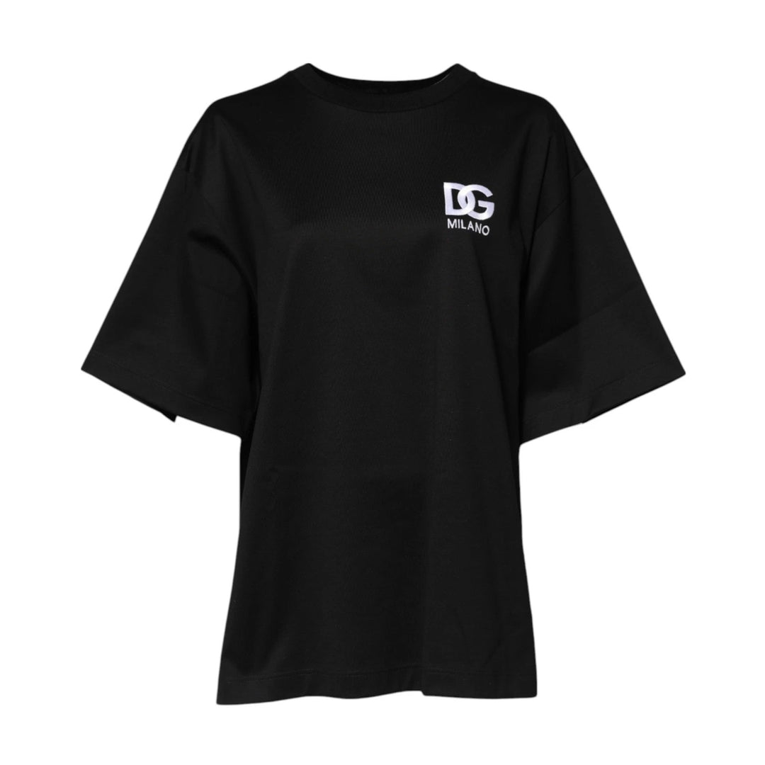 Dolce &amp; Gabbana Black Cotton DG Logo Embroidery Top  T-shirt