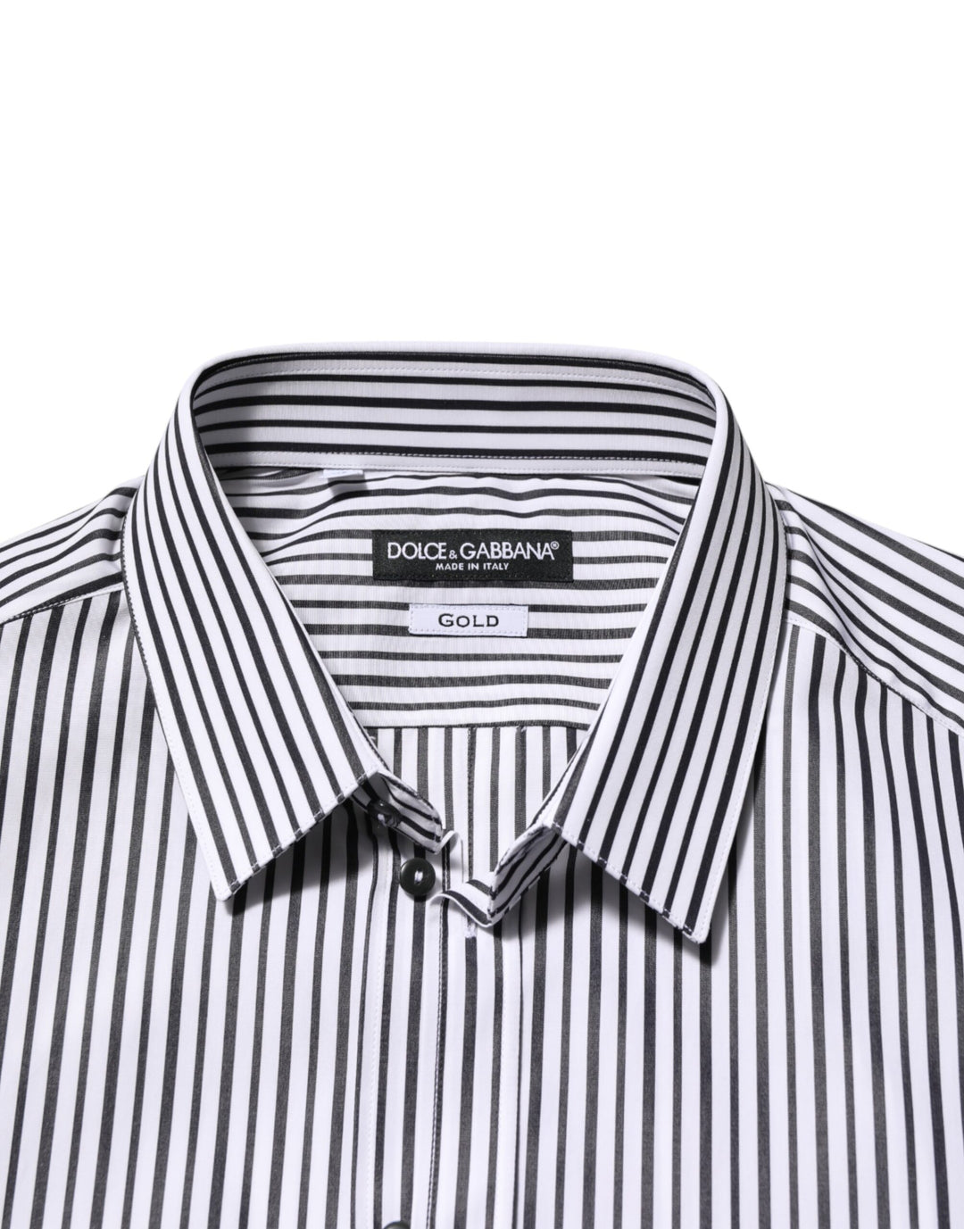 Dolce &amp; Gabbana Black White Stripes Men GOLD Dress Shirt