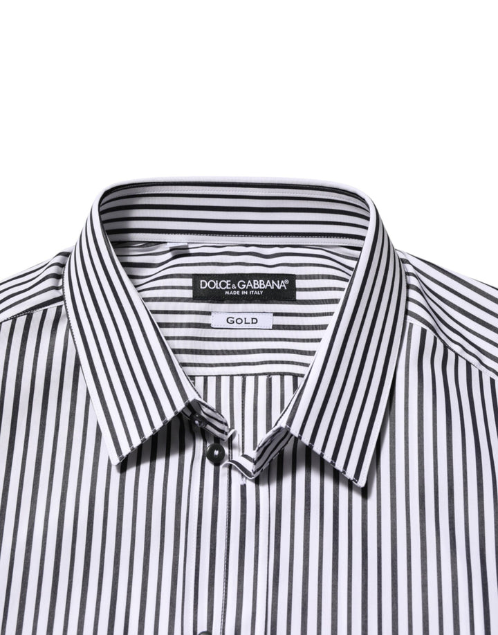 Dolce &amp; Gabbana Black White Stripes Men GOLD Dress Shirt