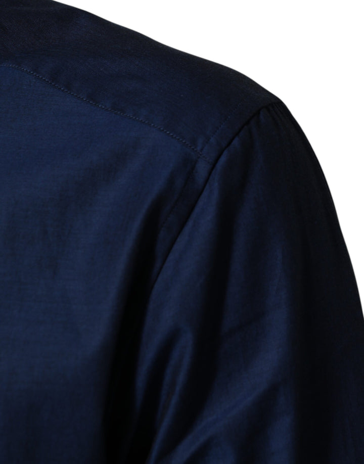 Dolce &amp; Gabbana Blue Cotton Collared Men GOLD Dress Shirt