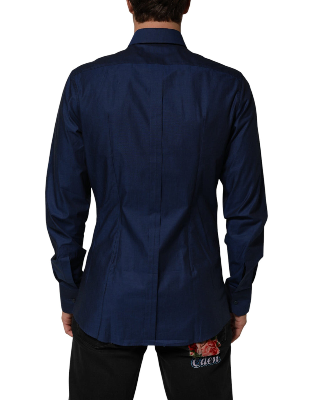 Dolce &amp; Gabbana Blue Cotton Collared Men GOLD Dress Shirt