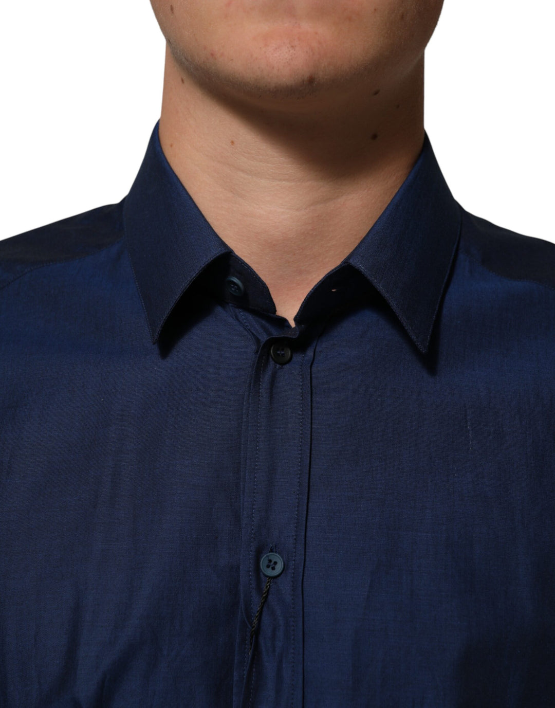 Dolce &amp; Gabbana Blue Cotton Collared Men GOLD Dress Shirt
