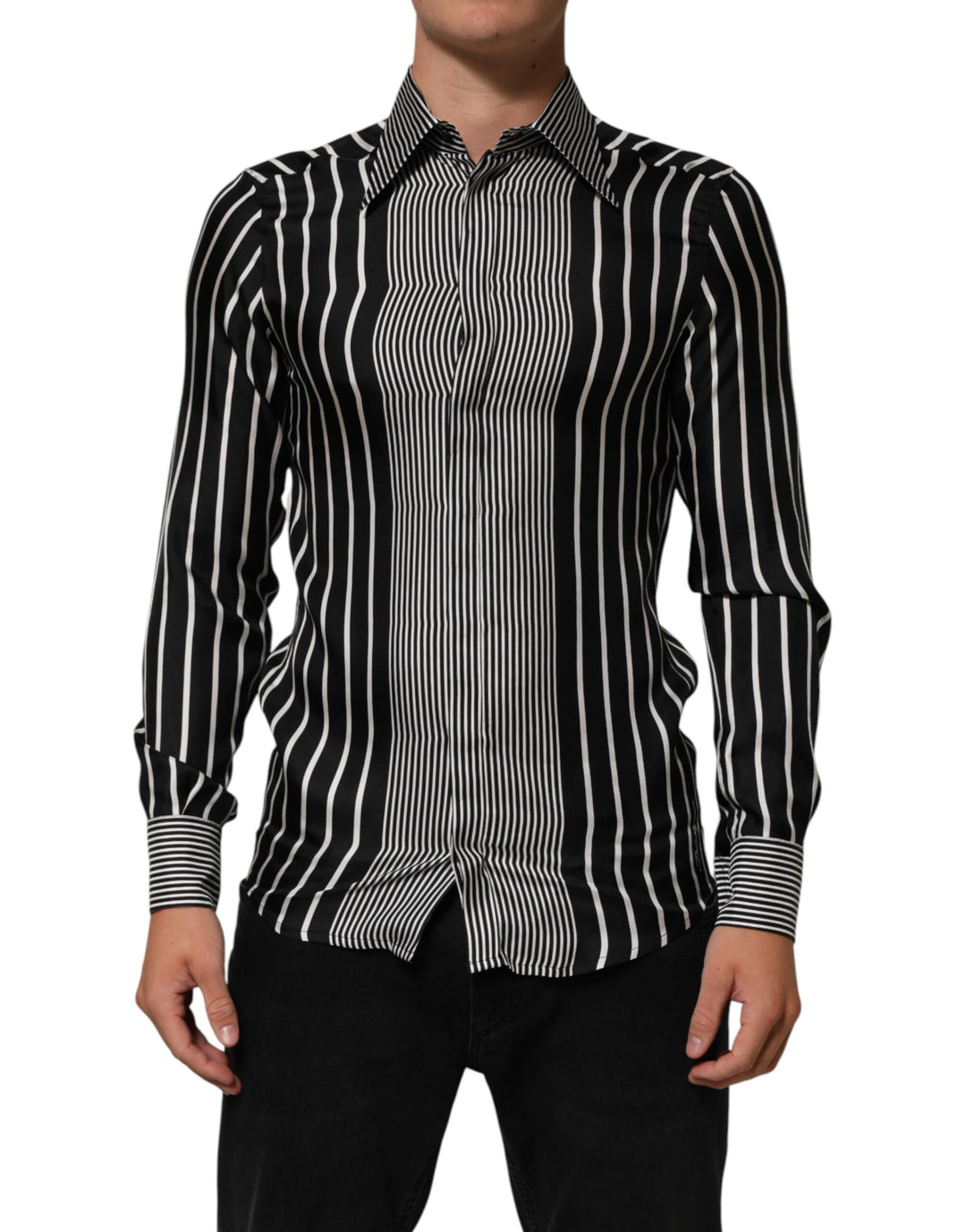 Dolce &amp; Gabbana Black White Stripes Men MARTINI Dress Shirt