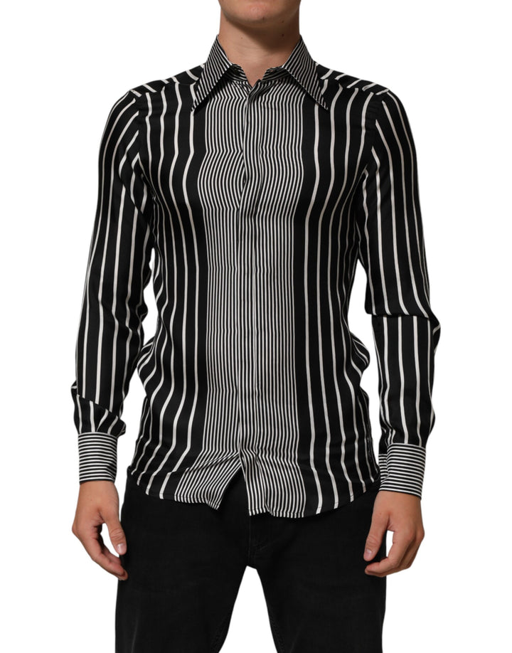 Dolce &amp; Gabbana Black White Stripes Men MARTINI Dress Shirt