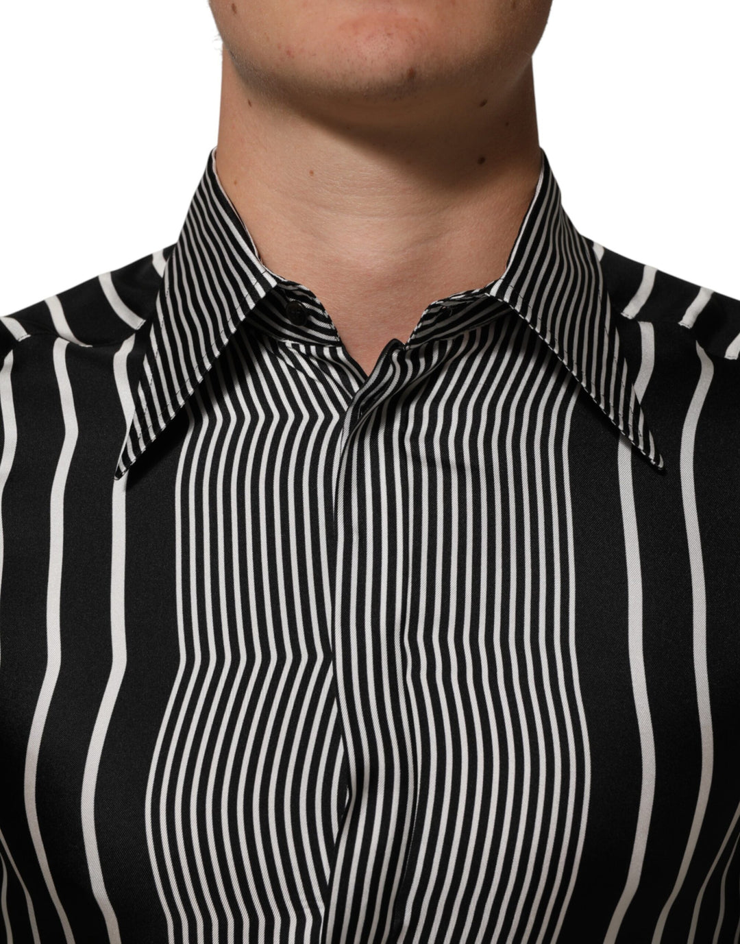 Dolce &amp; Gabbana Black White Stripes Men MARTINI Dress Shirt