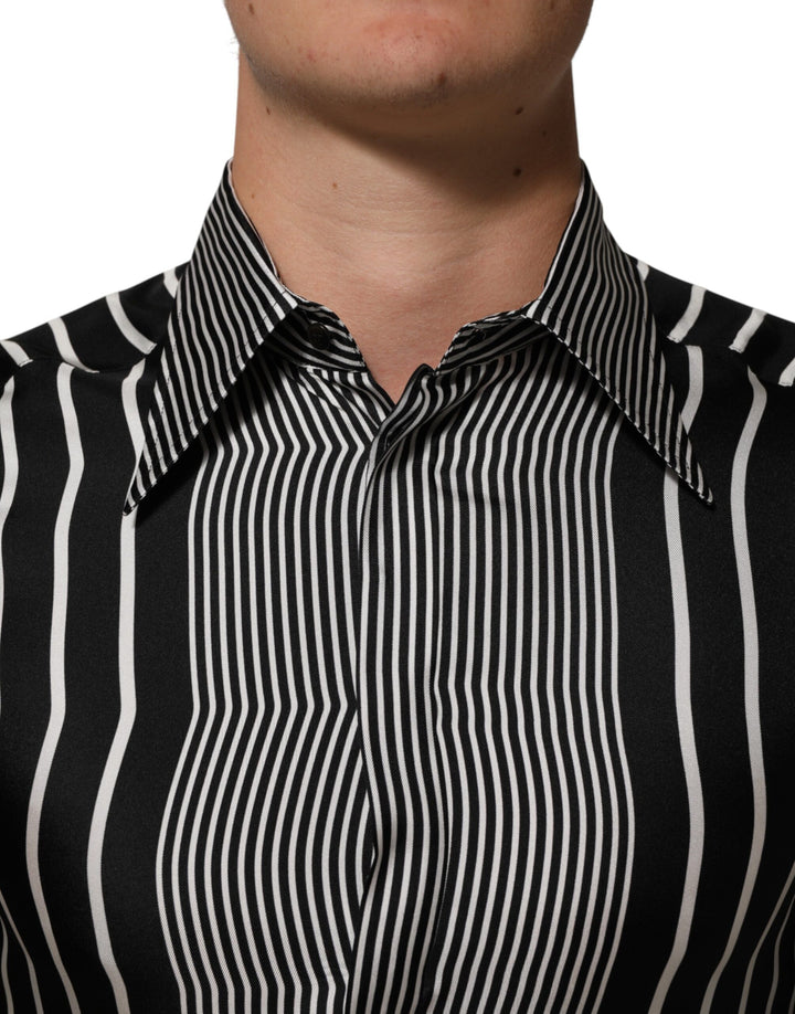 Dolce &amp; Gabbana Black White Stripes Men MARTINI Dress Shirt