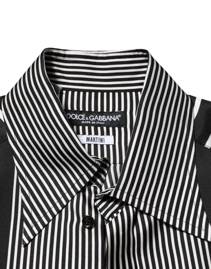 Dolce &amp; Gabbana Black White Stripes Men MARTINI Dress Shirt