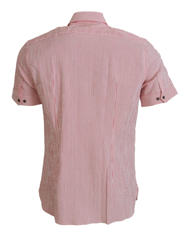 Dolce &amp; Gabbana Red White Striped Cotton Short Sleeve Shirt