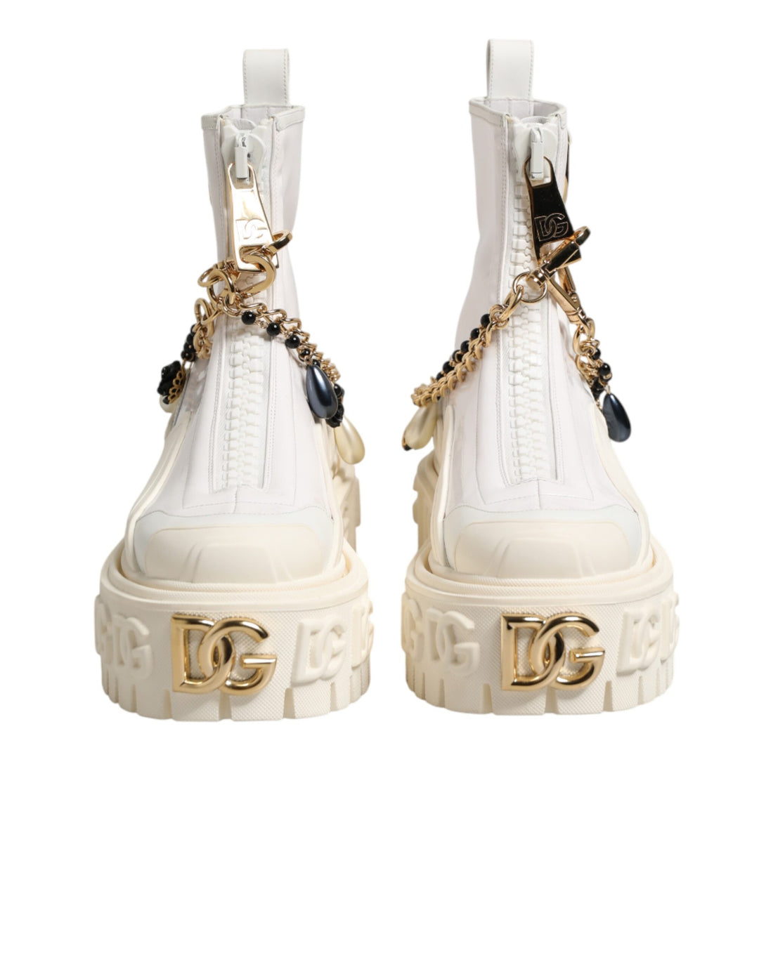 Dolce &amp; Gabbana White Leather Rubber Logo Ankle Boots Shoes