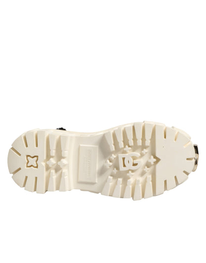 Dolce & Gabbana White Leather Rubber Logo Ankle Boots Shoes
