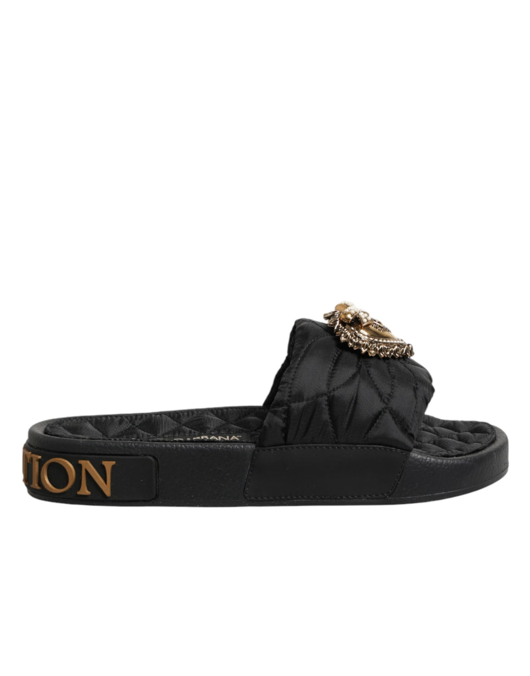 Dolce &amp; Gabbana Black Devotion Matelassé Leather Slides Shoes