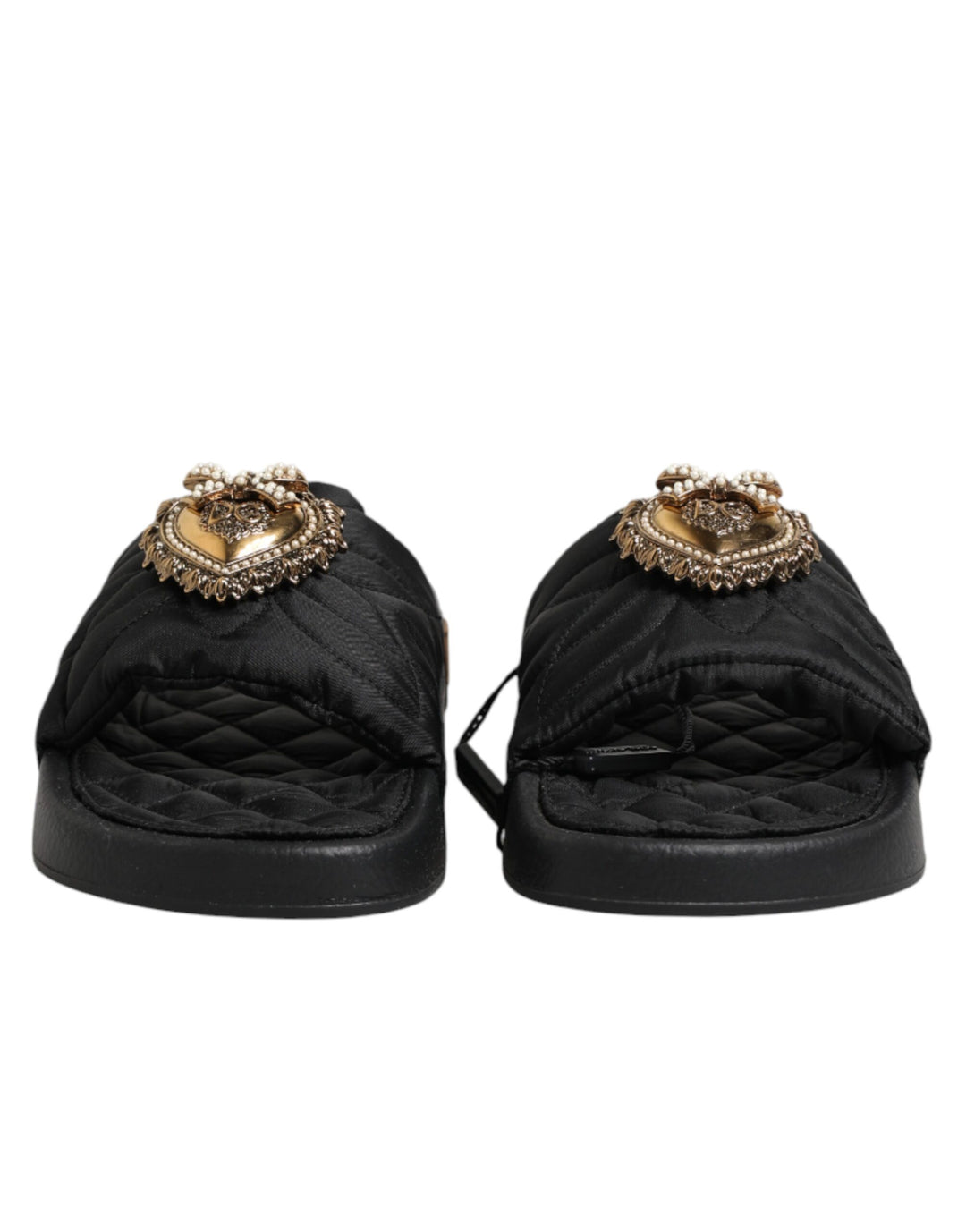 Dolce &amp; Gabbana Black Devotion Matelassé Leather Slides Shoes