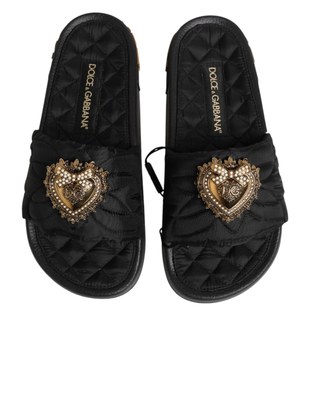 Dolce &amp; Gabbana Black Devotion Matelassé Leather Slides Shoes