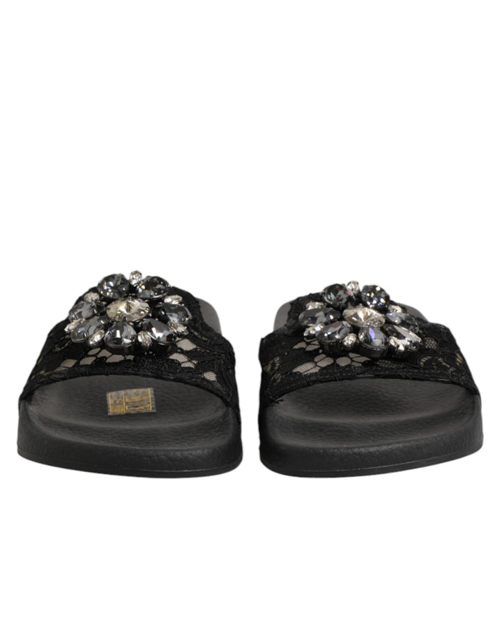 Dolce &amp; Gabbana Black Devotion Matelassé Leather Slides Shoes