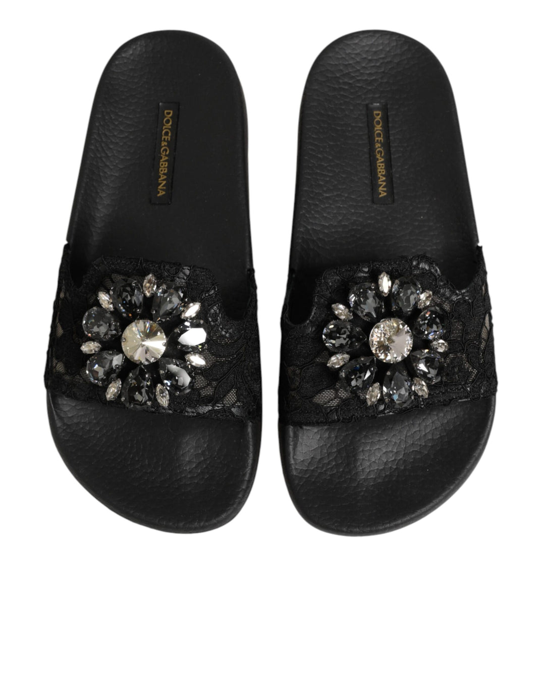 Dolce &amp; Gabbana Black Devotion Matelassé Leather Slides Shoes