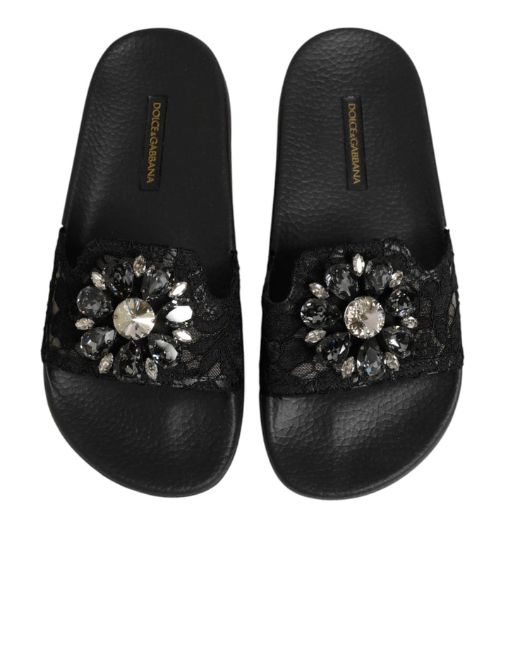 Dolce &amp; Gabbana Black Devotion Matelassé Leather Slides Shoes