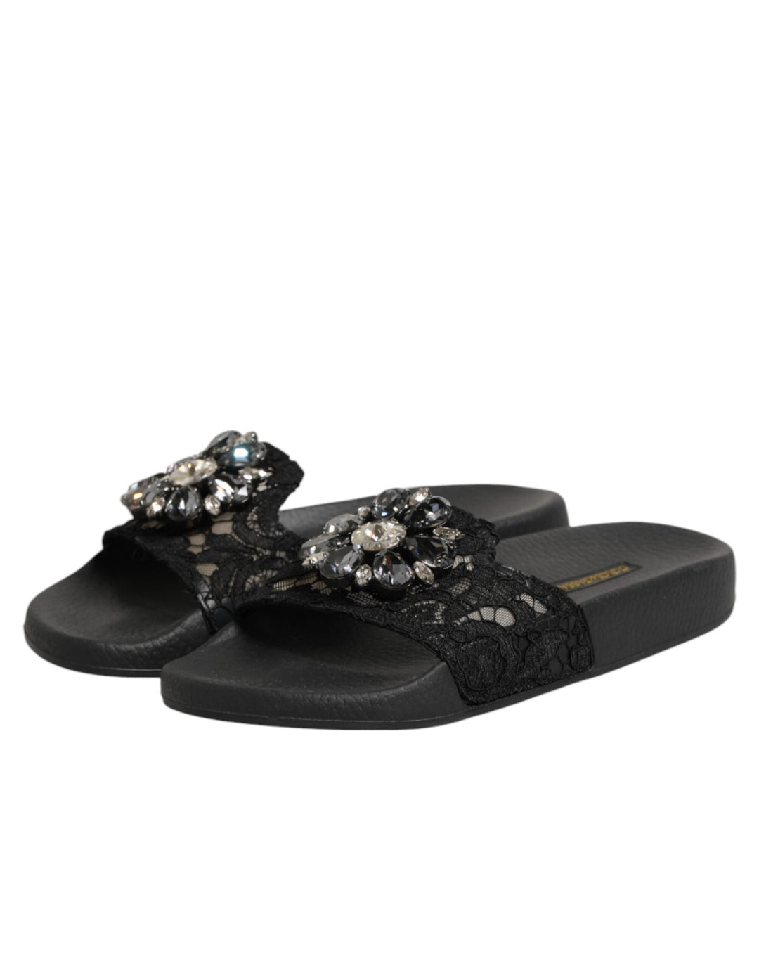 Dolce &amp; Gabbana Black Devotion Matelassé Leather Slides Shoes