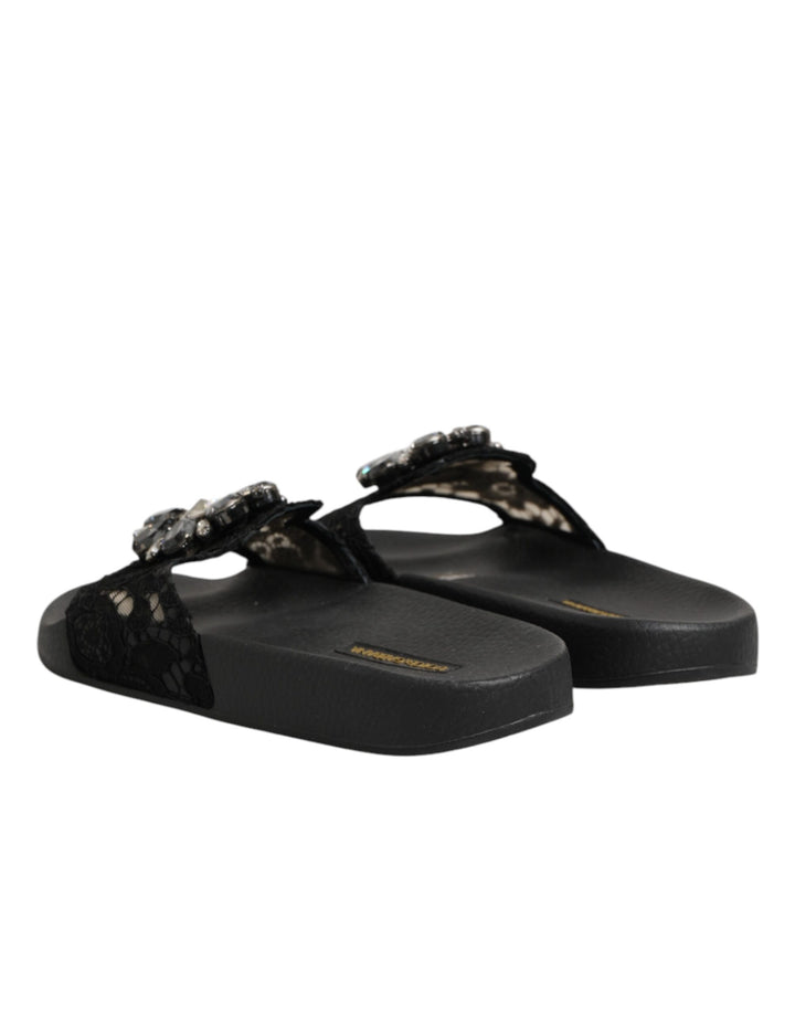 Dolce &amp; Gabbana Black Devotion Matelassé Leather Slides Shoes