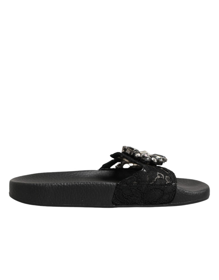 Dolce &amp; Gabbana Black Devotion Matelassé Leather Slides Shoes