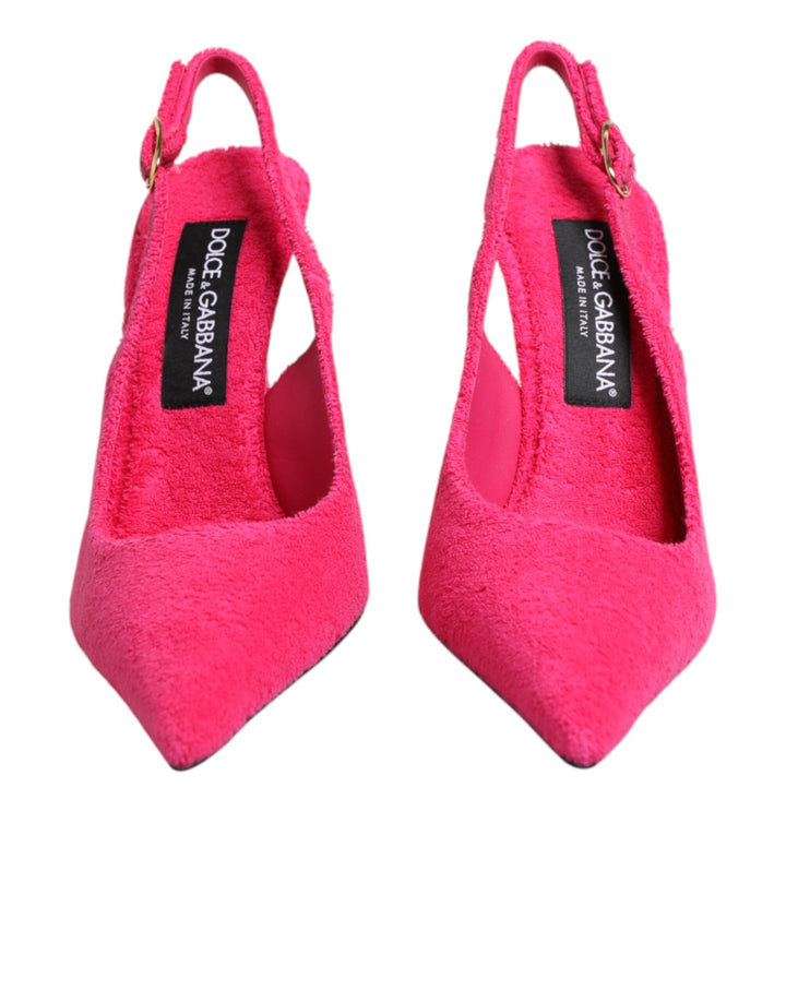 Dolce &amp; Gabbana Pink Terry Cloth High Heels Slingback Shoes