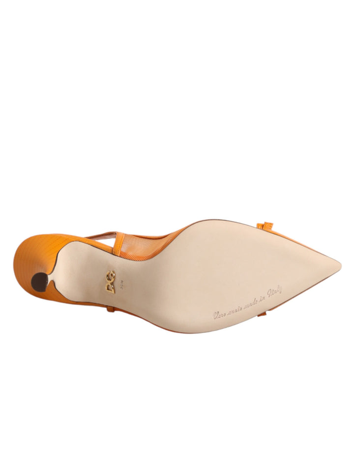 Dolce &amp; Gabbana Orange Leather Mesh Heels Slingback  Shoes