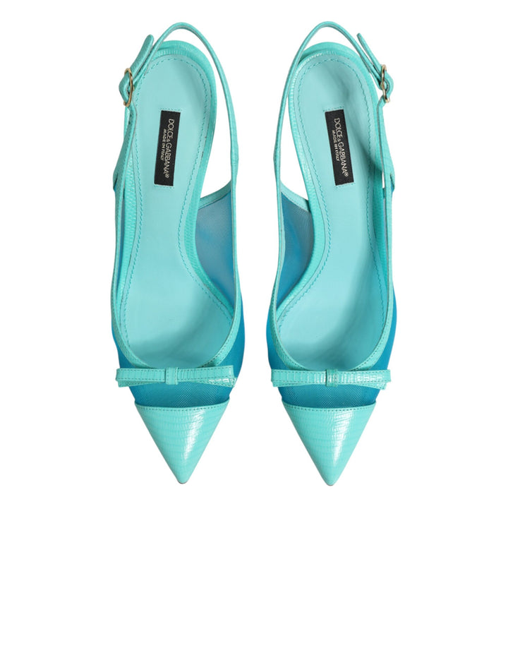 Dolce &amp; Gabbana Blue Leather Mesh Heels Slingback Shoes
