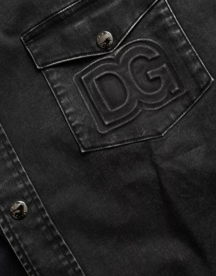 Dolce &amp; Gabbana Black Cotton Long Sleeve Denim Casual Shirt