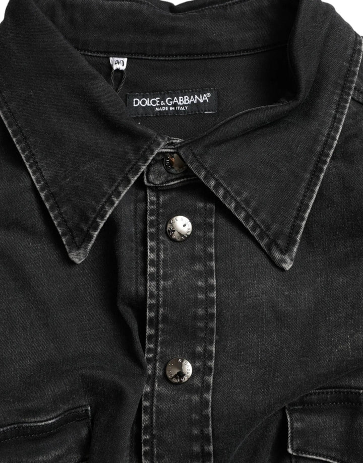 Dolce &amp; Gabbana Black Cotton Long Sleeve Denim Casual Shirt