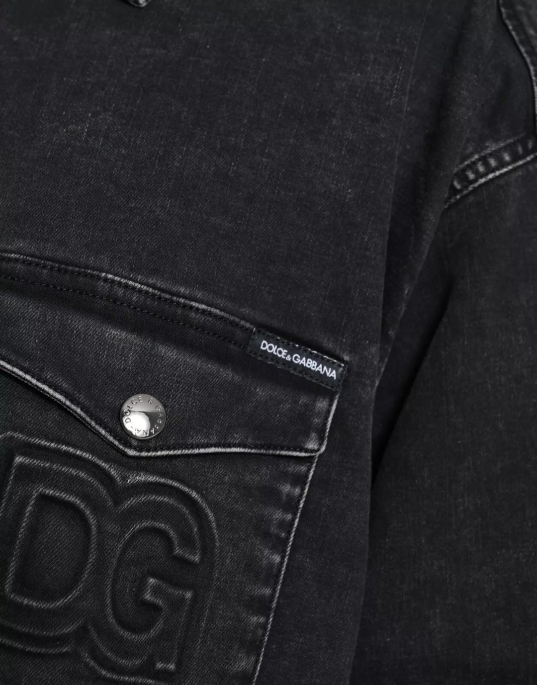 Dolce &amp; Gabbana Black Cotton Long Sleeve Denim Casual Shirt